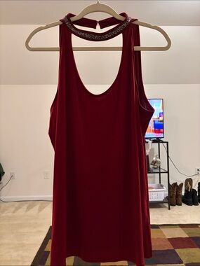 BOLD elements Red Sleeveless Halter Tank with Beaded Neckline